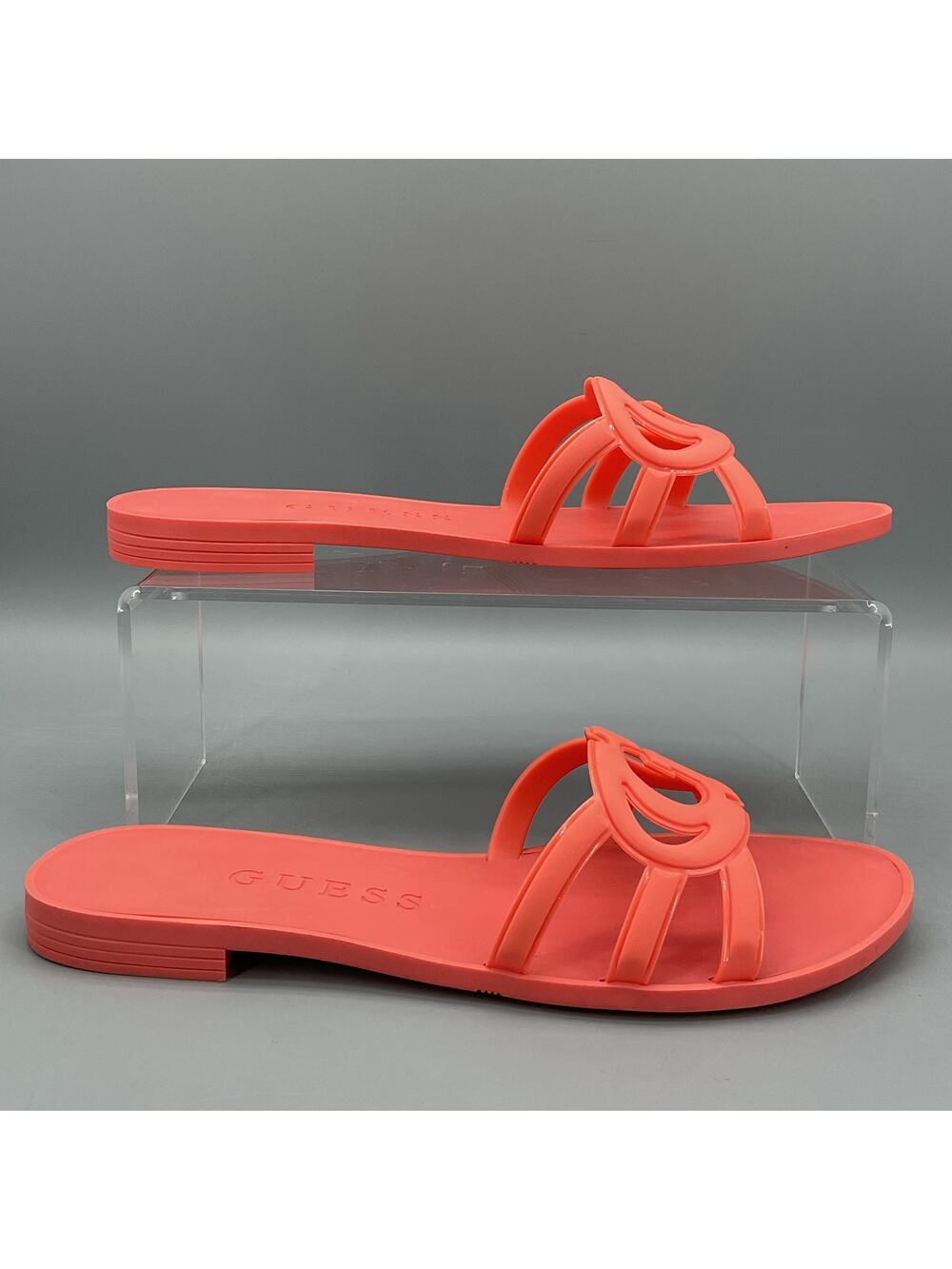 NEW Guess Women’s Elyho Jelly Cutout Logo Flat Sandals Orange Size 10M